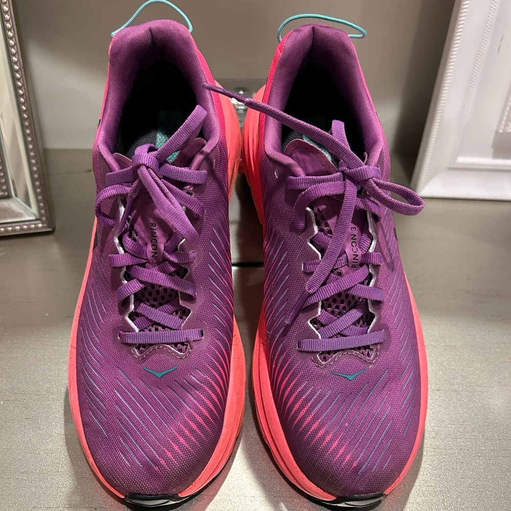Hoka Rincon 3 Women's Pink and Purple Cushioning Running Shoes - Picture 4 of 14